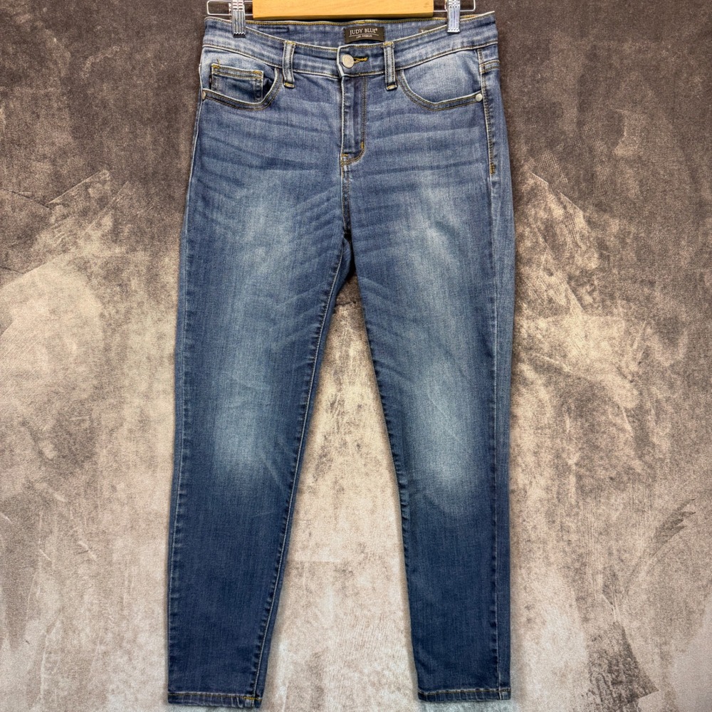 Judy Blue Jeans Womens Blue Relaxed Fit 7/28 Denim Stretch Tapered Casual